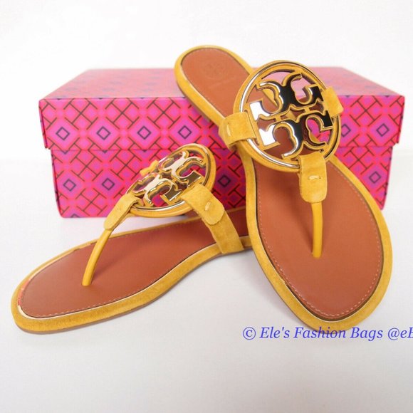 ❤️ NIB Tory Burch Metal Miller Suede Leather Thong Sandal Gold Finch Yellow US 6 - Picture 4 of 13